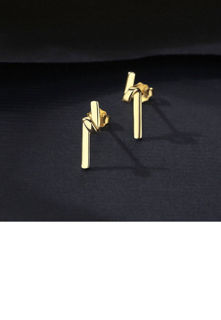 925 Sterling Silver Plated Gold Fashion Personality Geometric Line Stud Earrings
