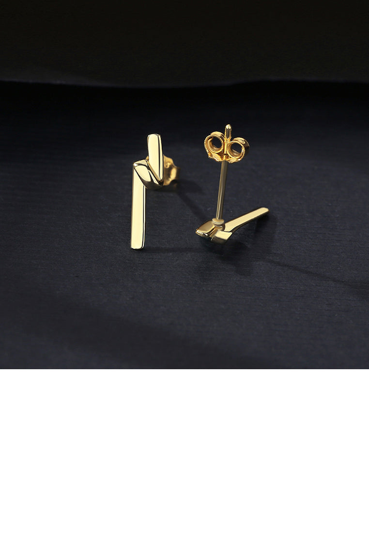 925 Sterling Silver Plated Gold Fashion Personality Geometric Line Stud Earrings