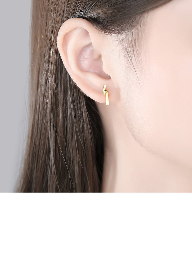 925 Sterling Silver Plated Gold Fashion Personality Geometric Line Stud Earrings