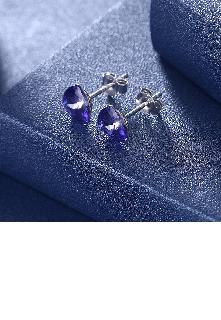 925 Sterling Silver Simple Geometric Triangular Purple Austrian Element Crystal Stud Earrings