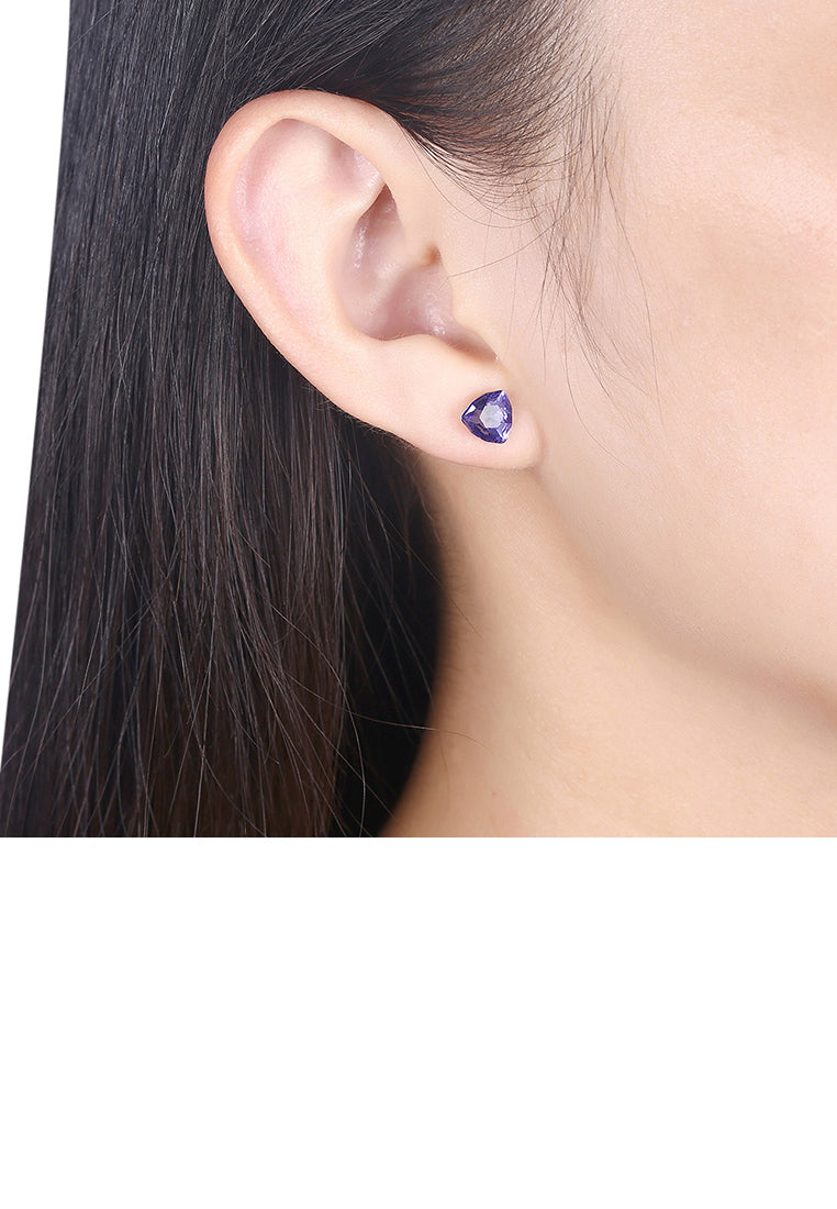 925 Sterling Silver Simple Geometric Triangular Purple Austrian Element Crystal Stud Earrings