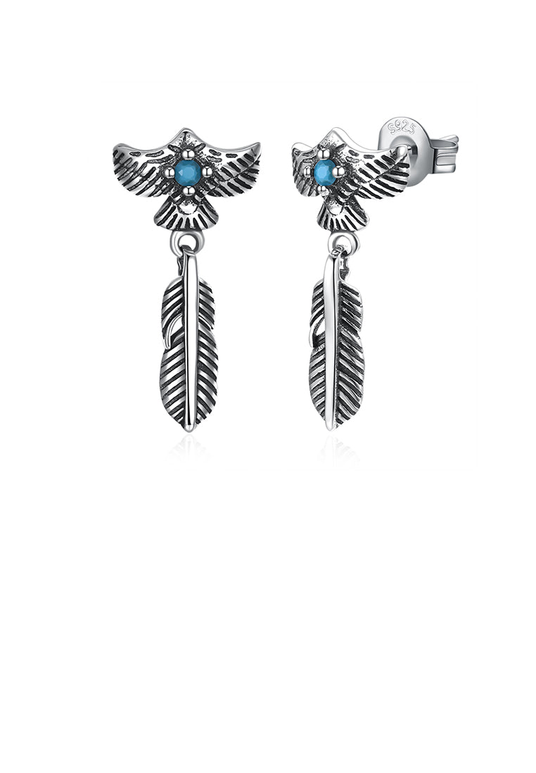 925 Sterling Silver Retro Elegant Fashion Feather Earrings