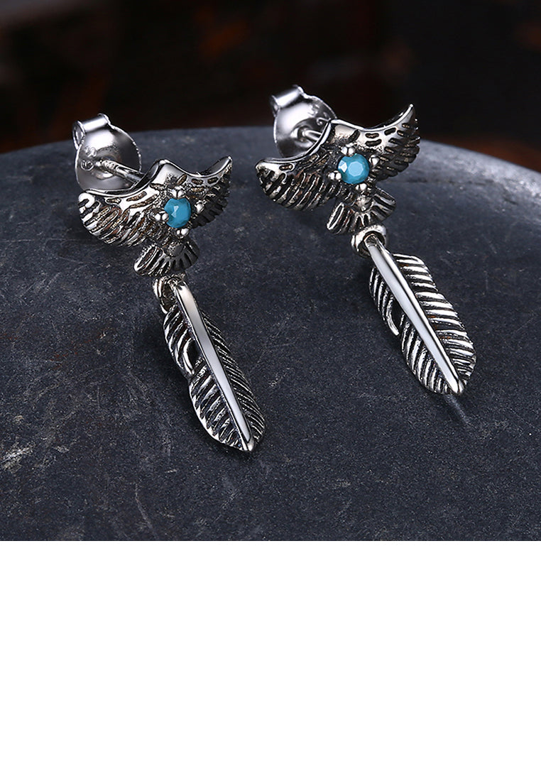 925 Sterling Silver Retro Elegant Fashion Feather Earrings