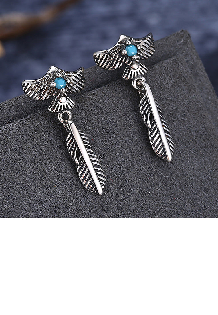 925 Sterling Silver Retro Elegant Fashion Feather Earrings
