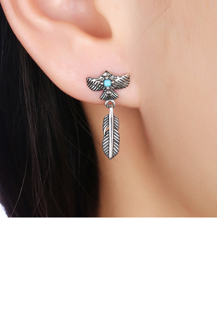 925 Sterling Silver Retro Elegant Fashion Feather Earrings