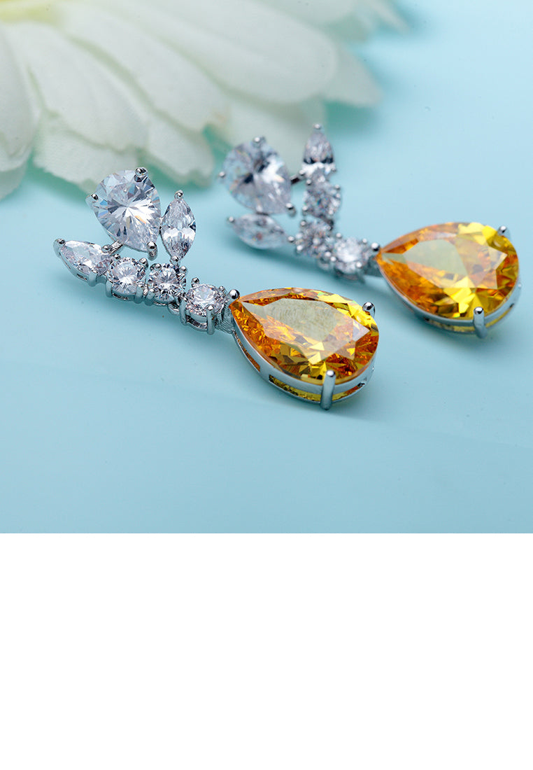 Fashion and Elegant Geometric Yellow Cubic Zirconia Earrings - Luxurious Look