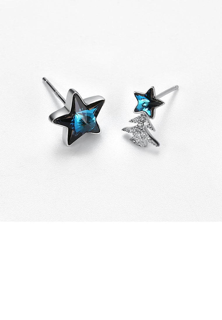 925 Sterling Silver Star Christmas Tree Asymmetric Earrings with Austrian Element Crystal