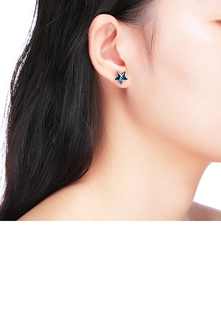 925 Sterling Silver Star Christmas Tree Asymmetric Earrings with Austrian Element Crystal