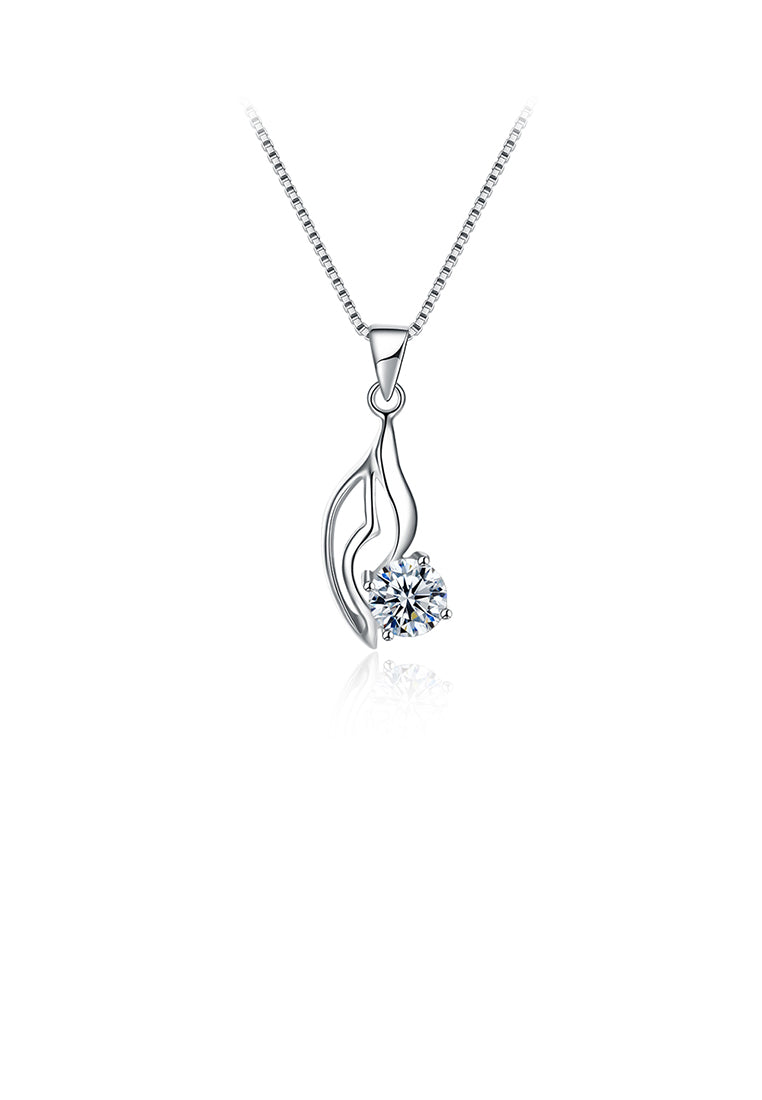 925 Sterling Silver Elegant Simple Leaf Pendant Necklace with Cubic Zircon
