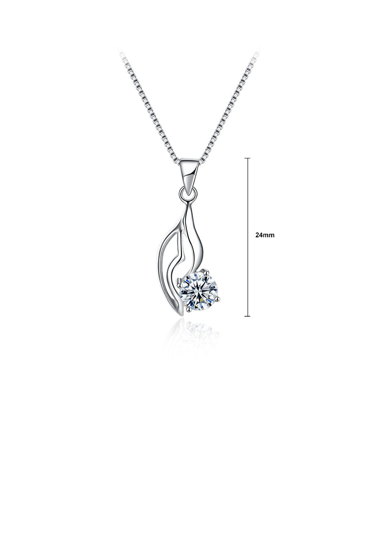 925 Sterling Silver Elegant Simple Leaf Pendant Necklace with Cubic Zircon