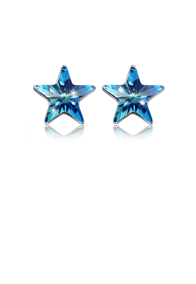 925 Sterling Silver Simple Elegant Fashion Star Ear Studs and Earrings with Blue Austrian Element Crystal