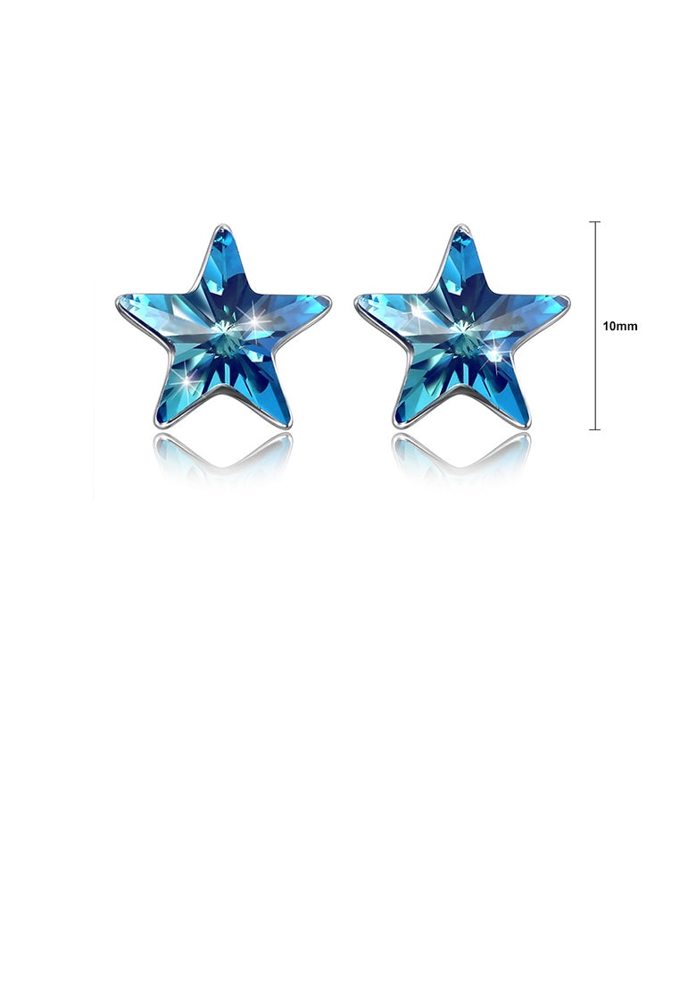 925 Sterling Silver Simple Elegant Fashion Star Ear Studs and Earrings with Blue Austrian Element Crystal