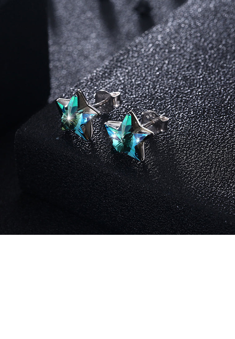 925 Sterling Silver Simple Elegant Fashion Star Ear Studs and Earrings with Blue Austrian Element Crystal
