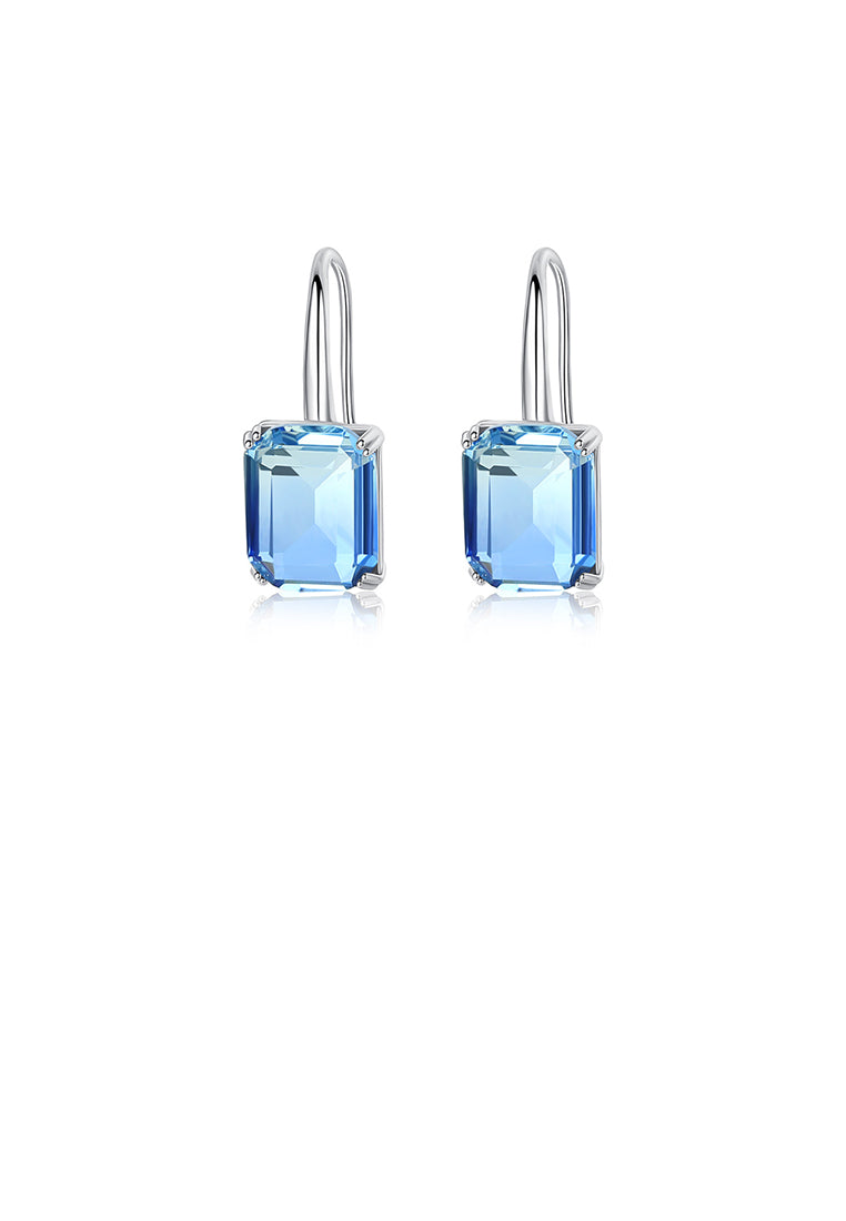 Simple and Fashion Geometric Rectangular Earrings with Blue Cubic Zirconia - Luxurious Look