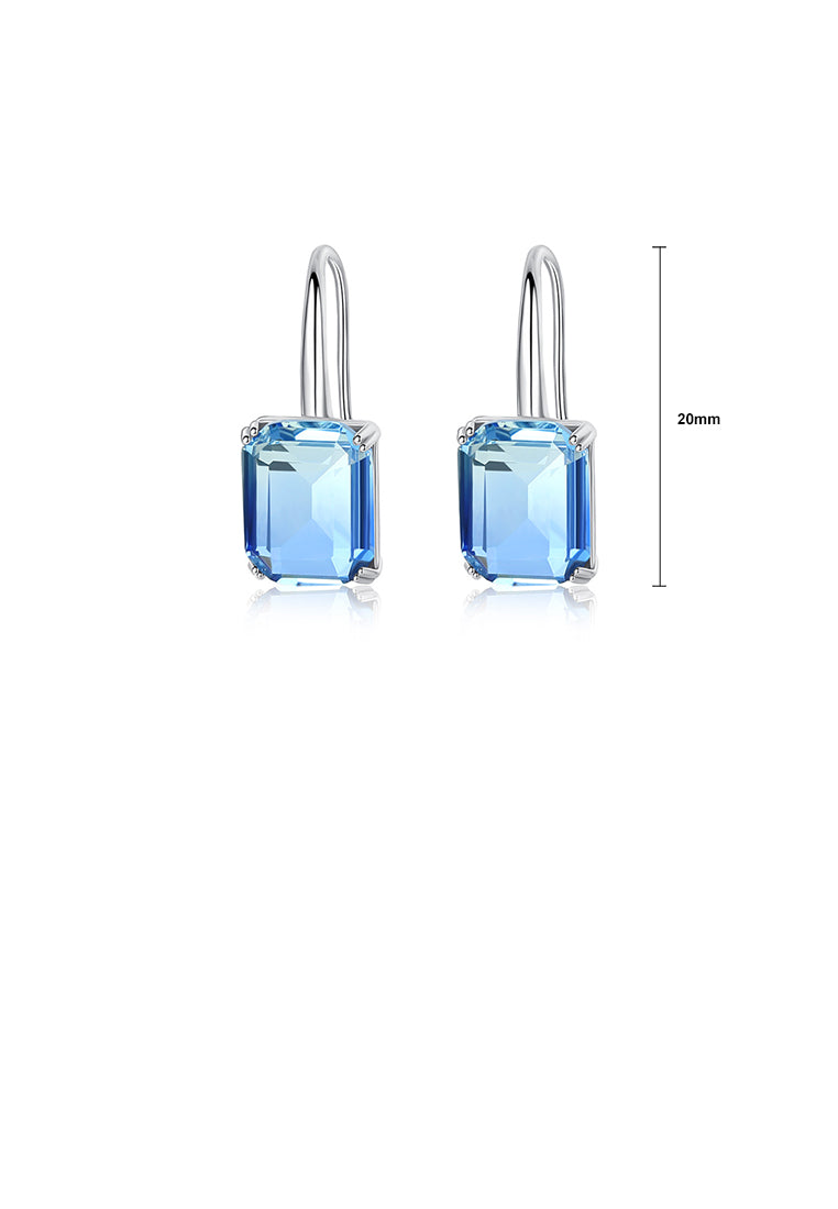 Simple and Fashion Geometric Rectangular Earrings with Blue Cubic Zirconia - Luxurious Look