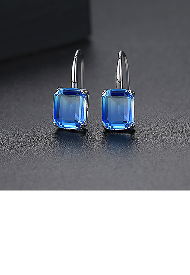 Simple and Fashion Geometric Rectangular Earrings with Blue Cubic Zirconia - Luxurious Look