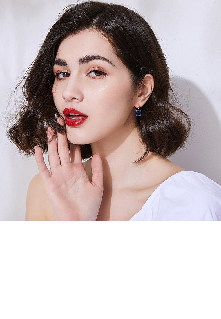 Simple and Fashion Geometric Rectangular Earrings with Blue Cubic Zirconia - Luxurious Look