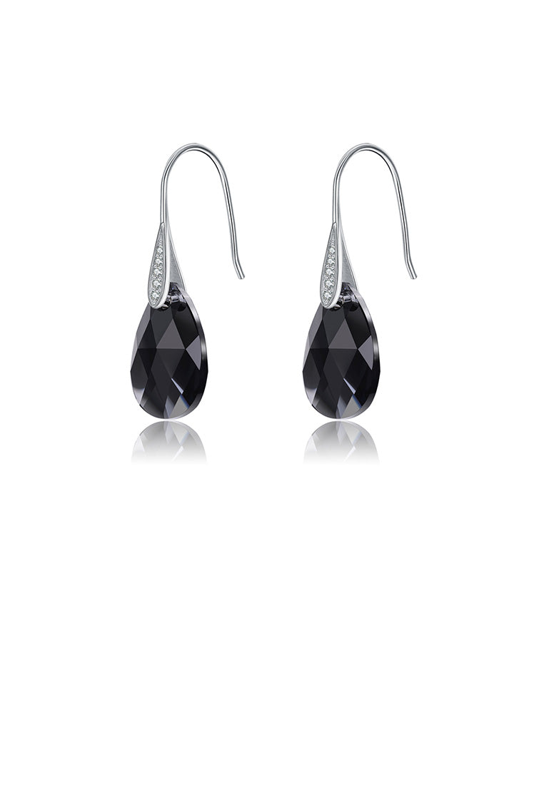925 Sterling Silver Simple Fashion Water Drop Earrings with Black Austrian Element Crystal