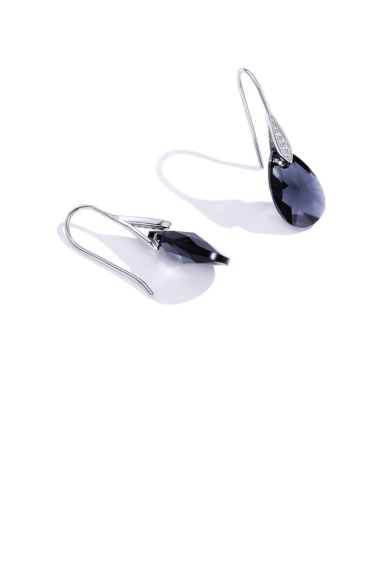925 Sterling Silver Simple Fashion Water Drop Earrings with Black Austrian Element Crystal