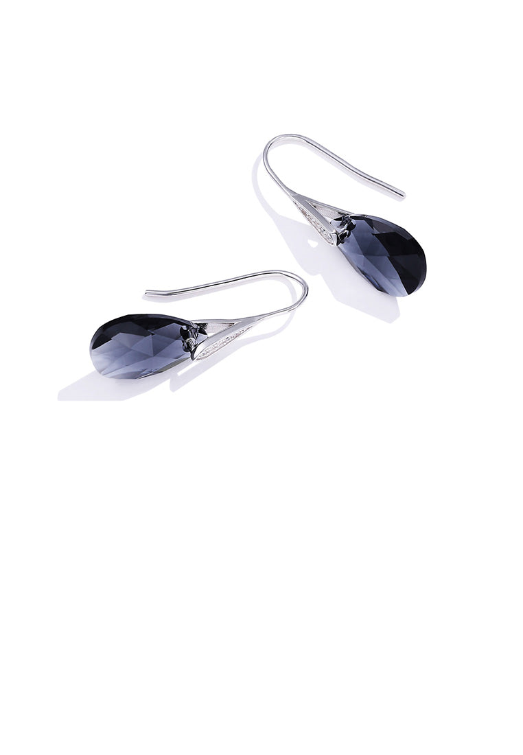 925 Sterling Silver Simple Fashion Water Drop Earrings with Black Austrian Element Crystal