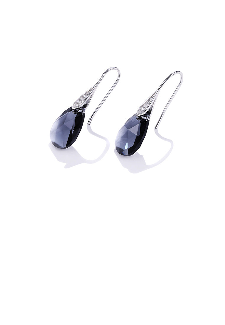 925 Sterling Silver Simple Fashion Water Drop Earrings with Black Austrian Element Crystal