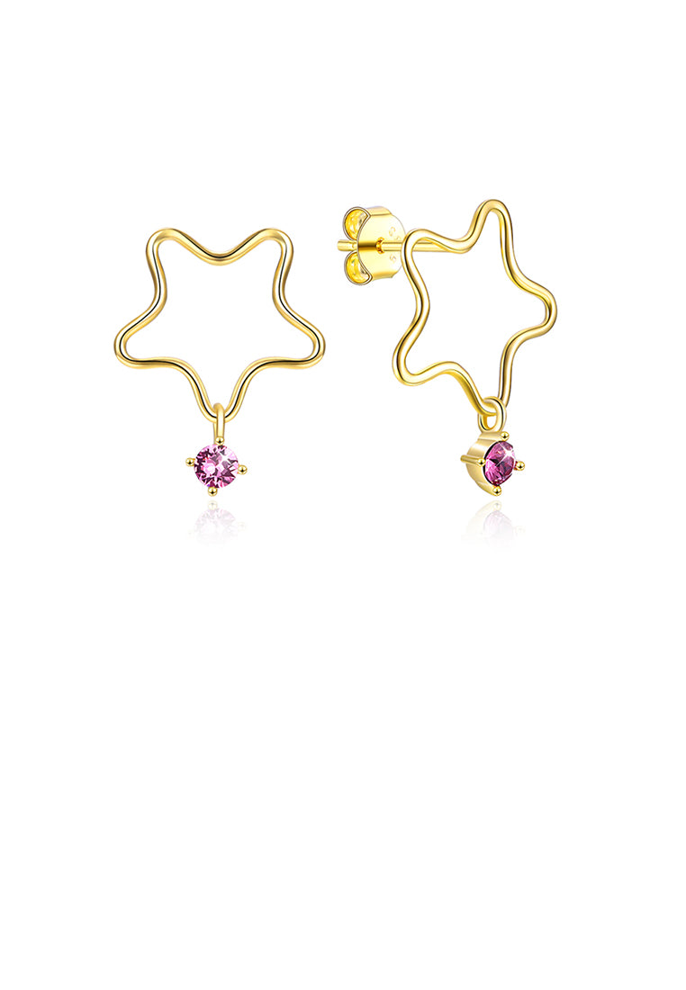 925 Sterling Silver Gold Plated Fashion Simple Star Earrings and Ear Studs with Purple Austrian Element Crystal