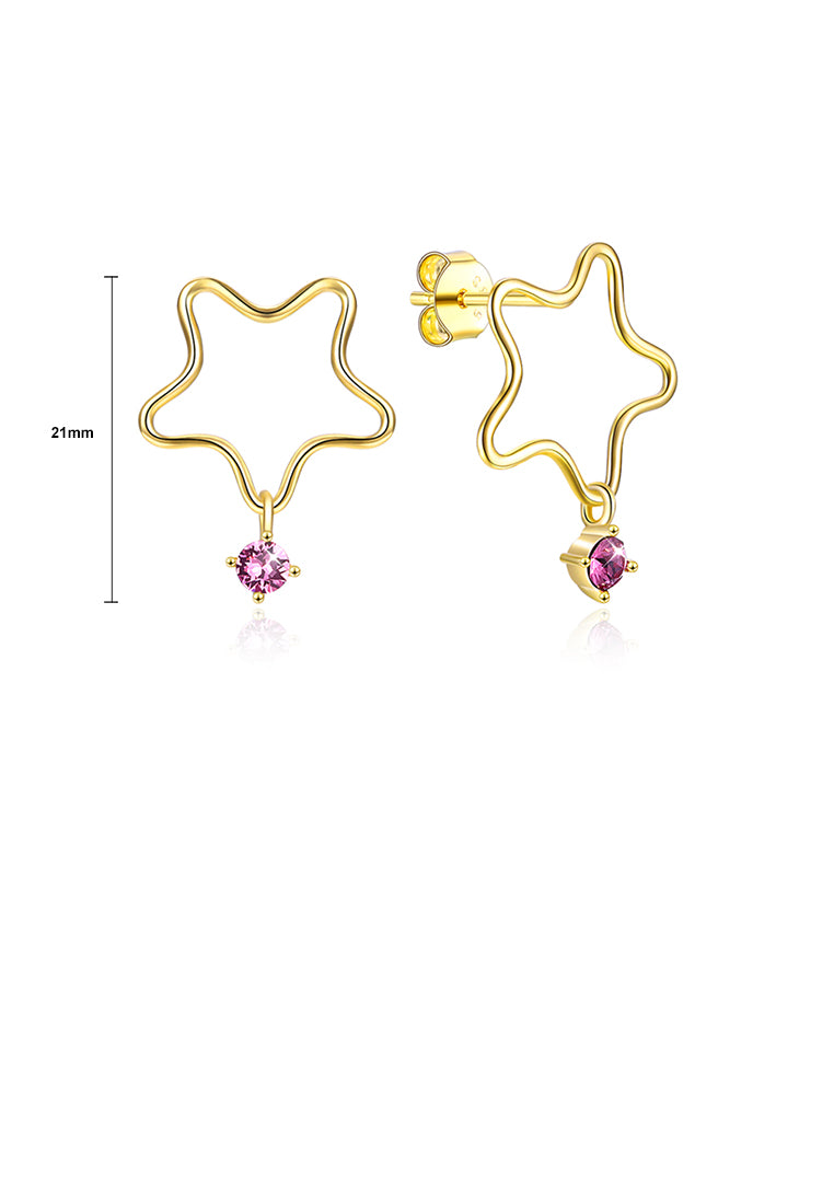 925 Sterling Silver Gold Plated Fashion Simple Star Earrings and Ear Studs with Purple Austrian Element Crystal