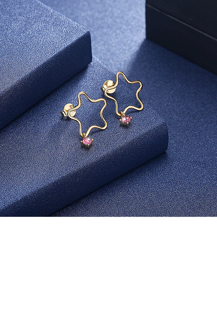 925 Sterling Silver Gold Plated Fashion Simple Star Earrings and Ear Studs with Purple Austrian Element Crystal