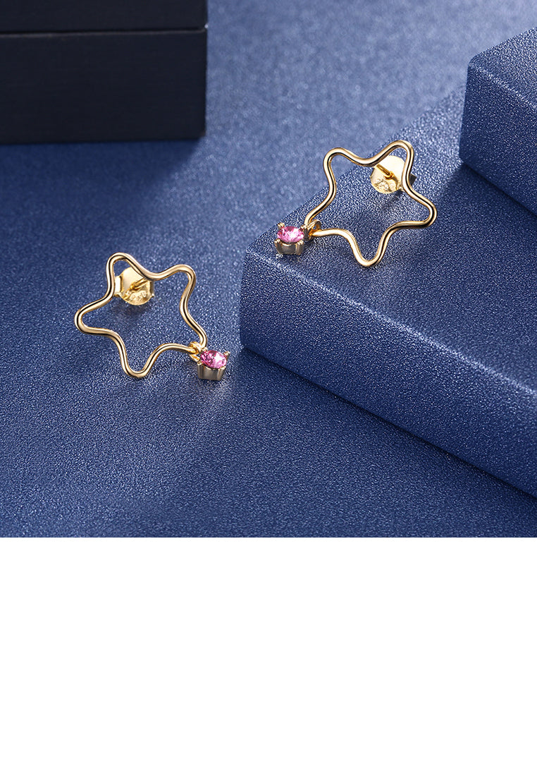 925 Sterling Silver Gold Plated Fashion Simple Star Earrings and Ear Studs with Purple Austrian Element Crystal