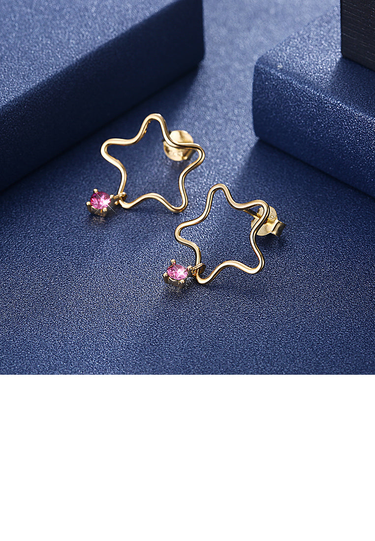 925 Sterling Silver Gold Plated Fashion Simple Star Earrings and Ear Studs with Purple Austrian Element Crystal