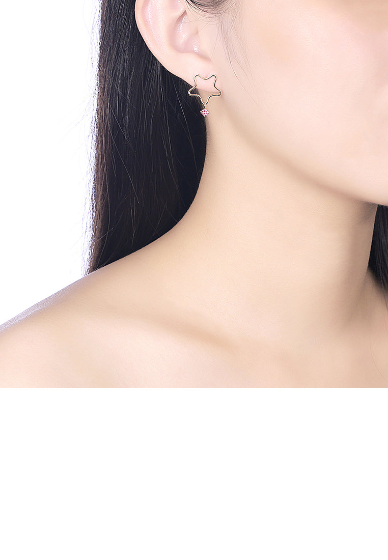 925 Sterling Silver Gold Plated Fashion Simple Star Earrings and Ear Studs with Purple Austrian Element Crystal