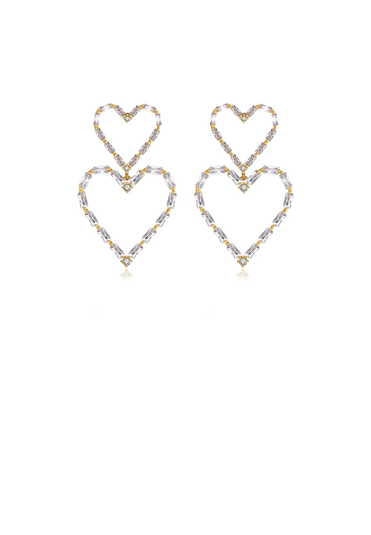 Simple and Fashion Plated Gold Hollow Heart-shaped Earrings with Cubic Zirconia - Luxurious Look