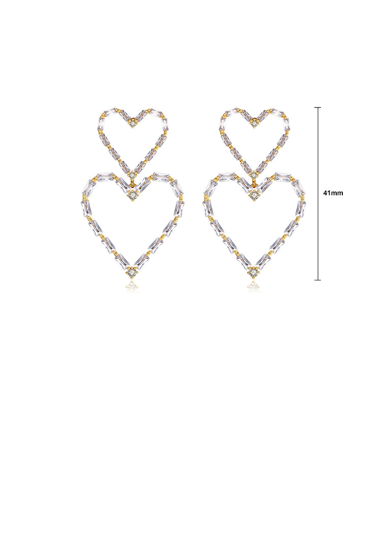 Simple and Fashion Plated Gold Hollow Heart-shaped Earrings with Cubic Zirconia - Luxurious Look