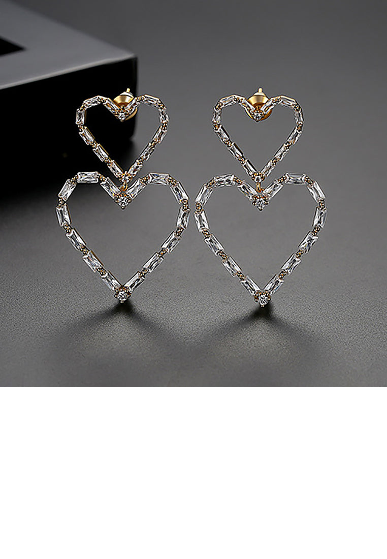 Simple and Fashion Plated Gold Hollow Heart-shaped Earrings with Cubic Zirconia - Luxurious Look