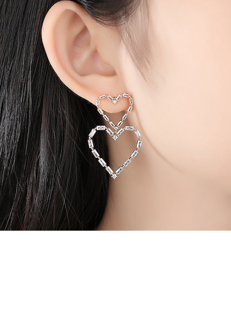 Simple and Fashion Plated Gold Hollow Heart-shaped Earrings with Cubic Zirconia - Luxurious Look