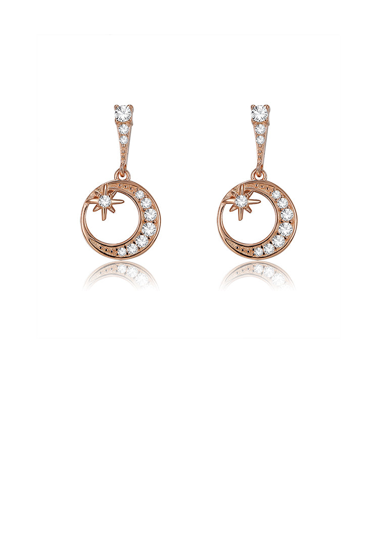 925 Sterling Silver Plated Rose Gold Star and Moon Earrings with Austrian Element Crystal