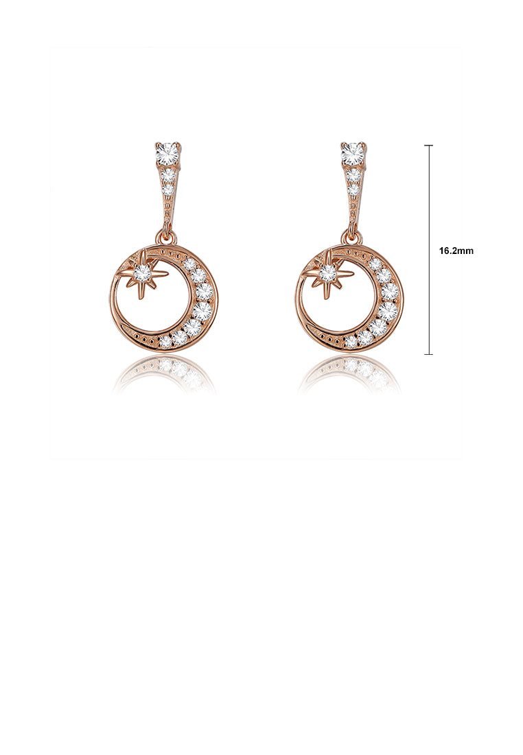 925 Sterling Silver Plated Rose Gold Star and Moon Earrings with Austrian Element Crystal