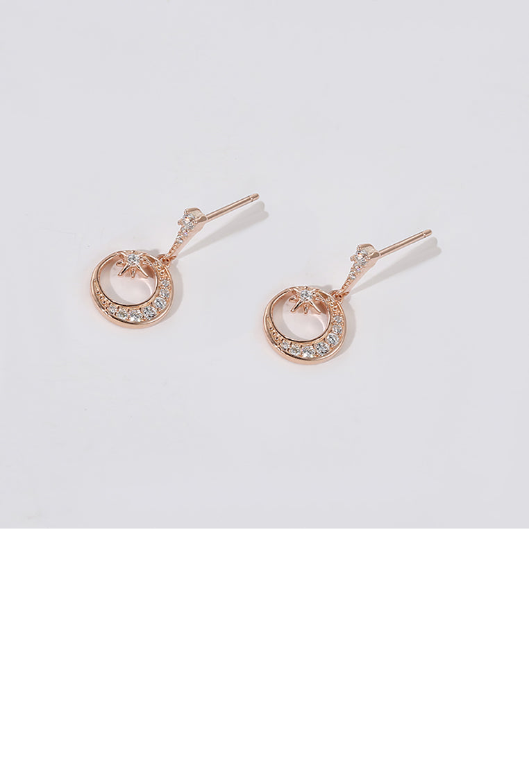 925 Sterling Silver Plated Rose Gold Star and Moon Earrings with Austrian Element Crystal