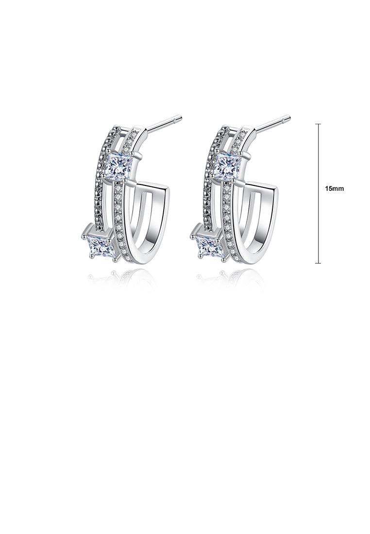 Simple and Fashion Hollow Geometric Semi Circular Stud Earrings with Cubic Zirconia - Luxurious Look