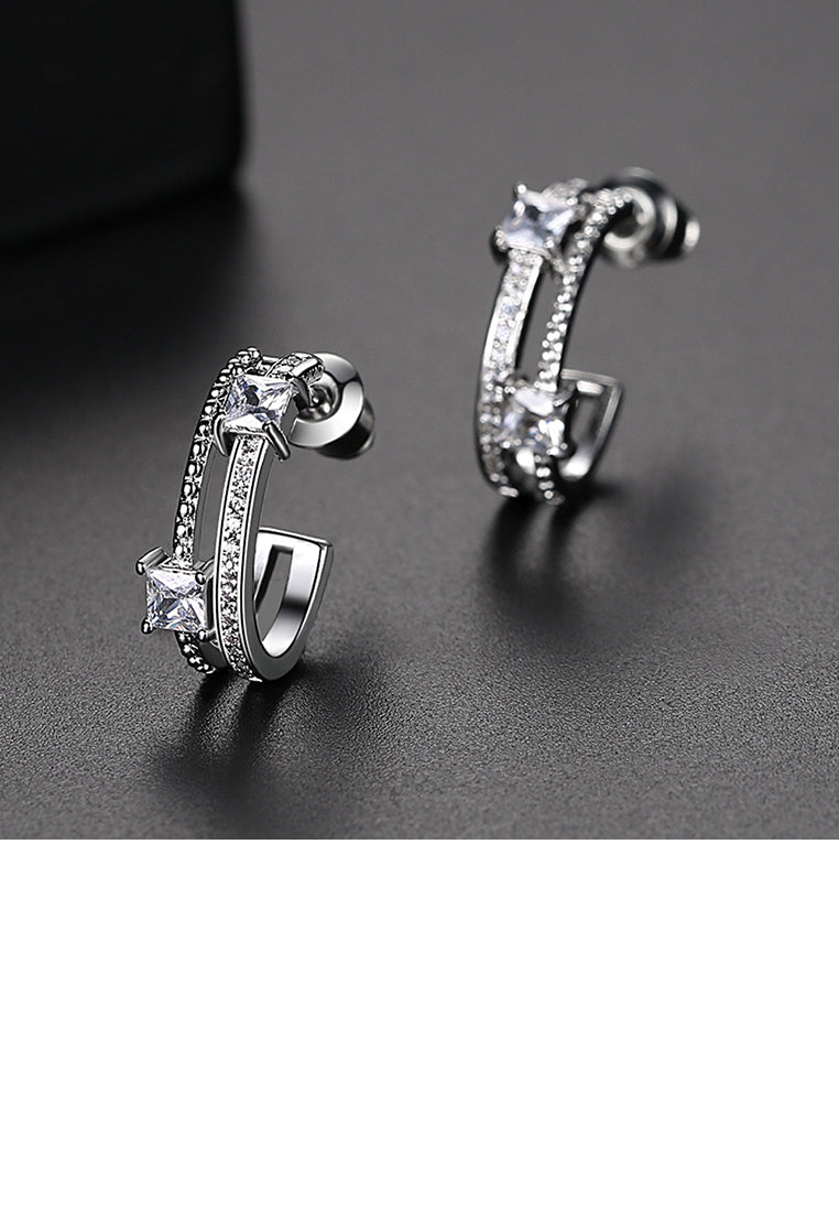 Simple and Fashion Hollow Geometric Semi Circular Stud Earrings with Cubic Zirconia - Luxurious Look