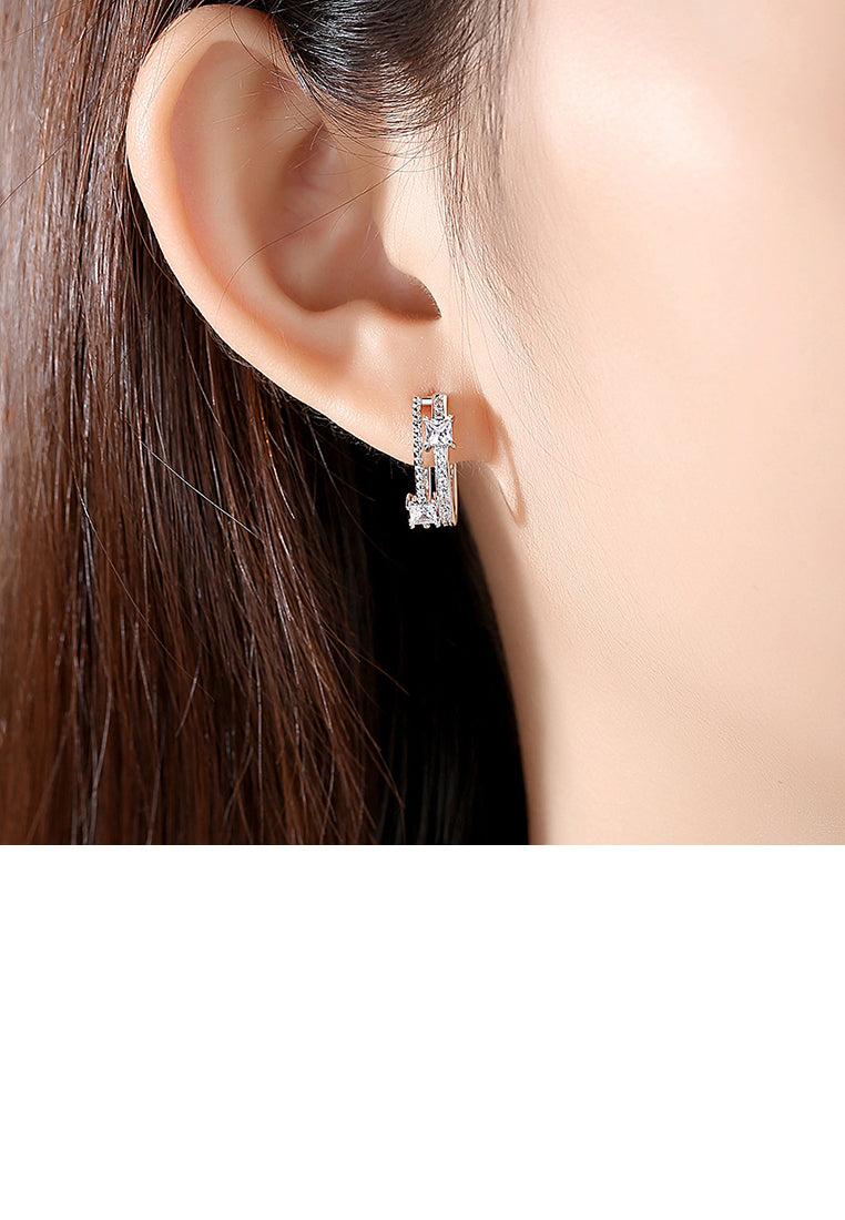 Simple and Fashion Hollow Geometric Semi Circular Stud Earrings with Cubic Zirconia - Luxurious Look