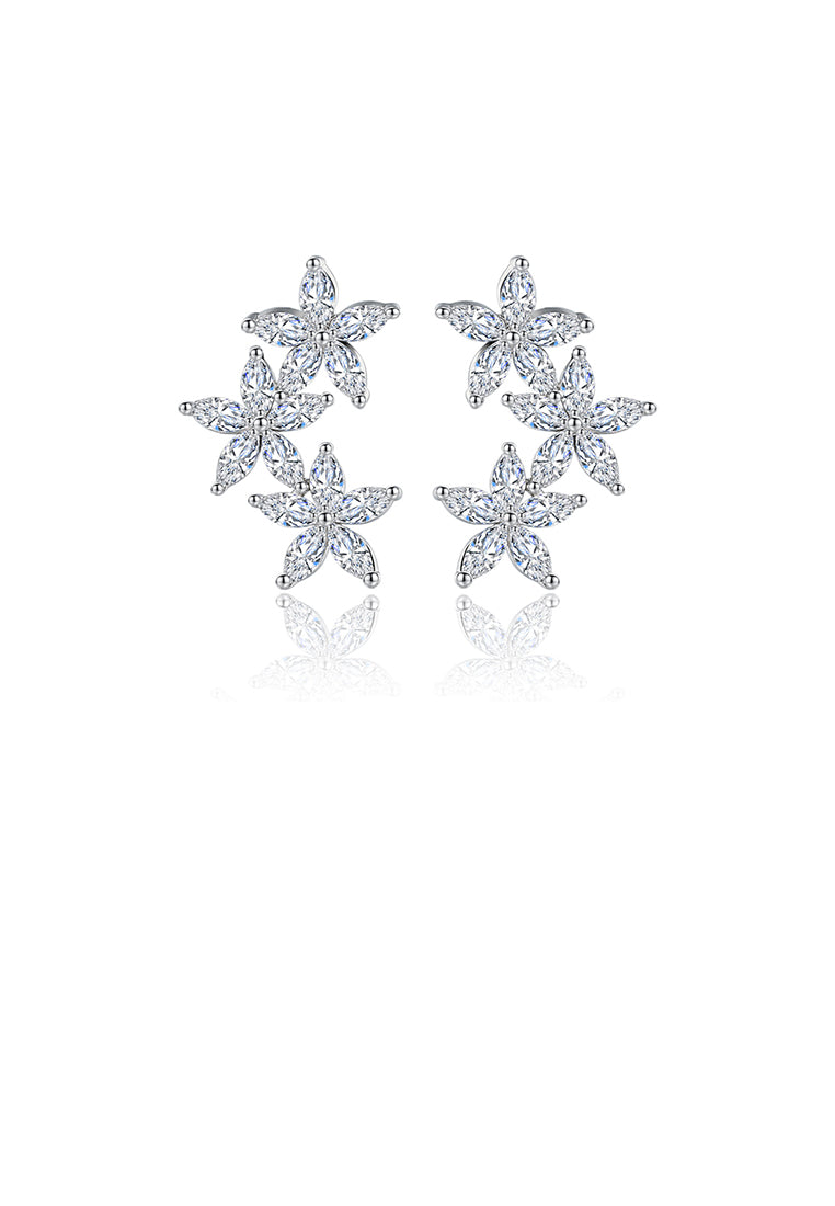 Fashion Simple Flower Earrings with Cubic Zirconia - Luxurious Look