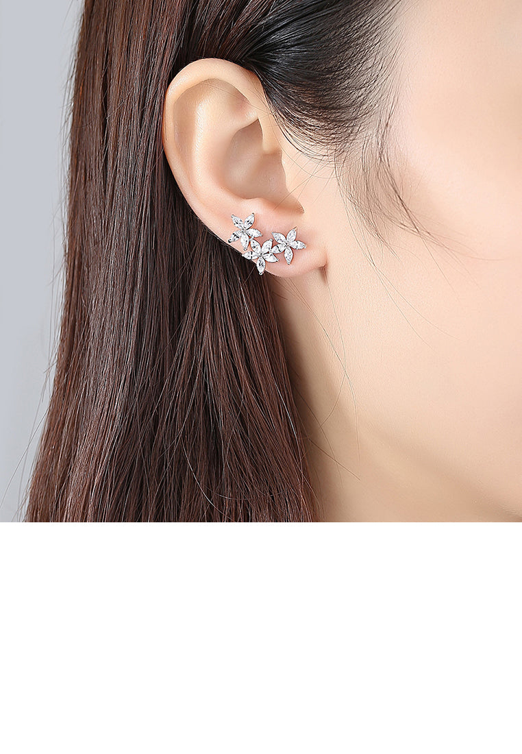 Fashion Simple Flower Earrings with Cubic Zirconia - Luxurious Look
