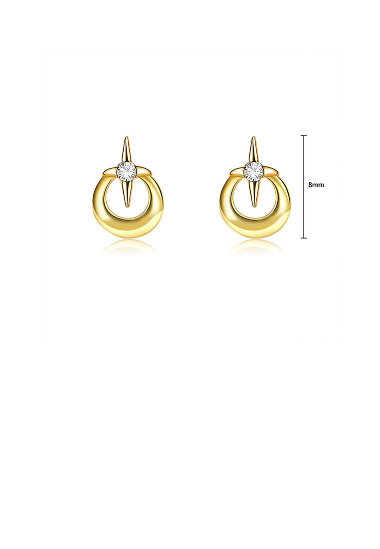 925 Sterling Silver Plated Gold Fashion Simple Cross Geometric Round Stud Earrings with Cubic Zirconia - Luxurious Look