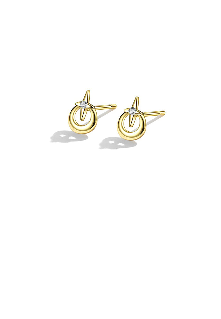925 Sterling Silver Plated Gold Fashion Simple Cross Geometric Round Stud Earrings with Cubic Zirconia - Luxurious Look