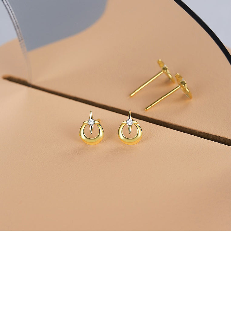 925 Sterling Silver Plated Gold Fashion Simple Cross Geometric Round Stud Earrings with Cubic Zirconia - Luxurious Look