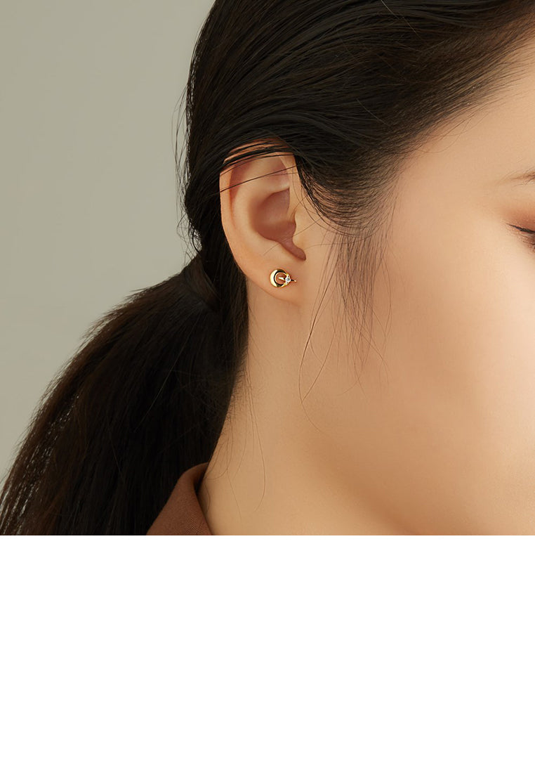 925 Sterling Silver Plated Gold Fashion Simple Cross Geometric Round Stud Earrings with Cubic Zirconia - Luxurious Look