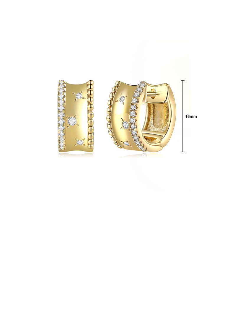 Fashion and Simple Plated Gold Geometric Pattern Stud Earrings with Cubic Zirconia - Luxurious Look