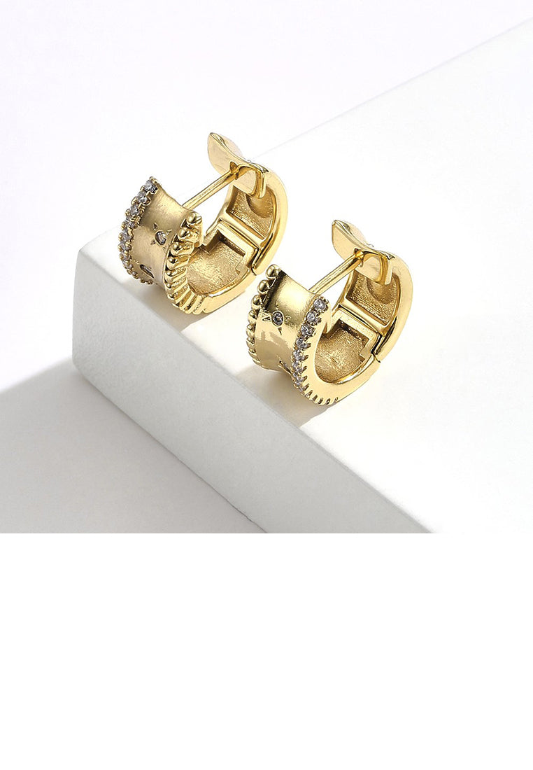 Fashion and Simple Plated Gold Geometric Pattern Stud Earrings with Cubic Zirconia - Luxurious Look