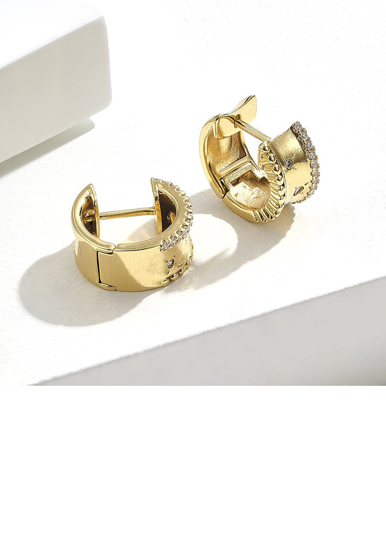Fashion and Simple Plated Gold Geometric Pattern Stud Earrings with Cubic Zirconia - Luxurious Look